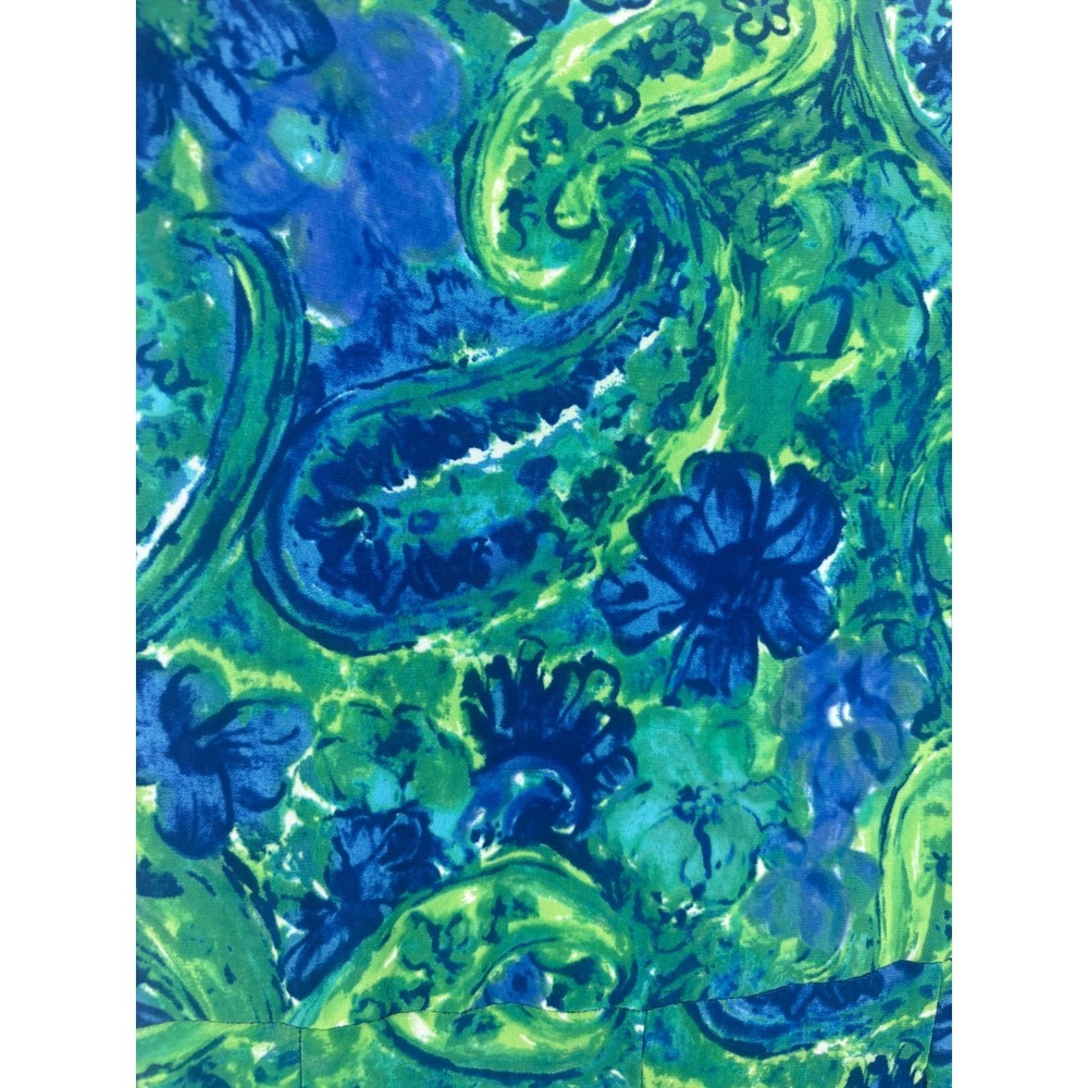 Lauren Ralph Lauren Green Blue Paisley Floral Ruched Surplice Sheath Dress 4 - Picture 5 of 5
